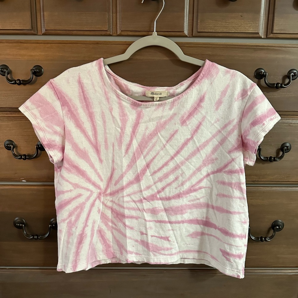 Madewell sold out pink and white printed shirt